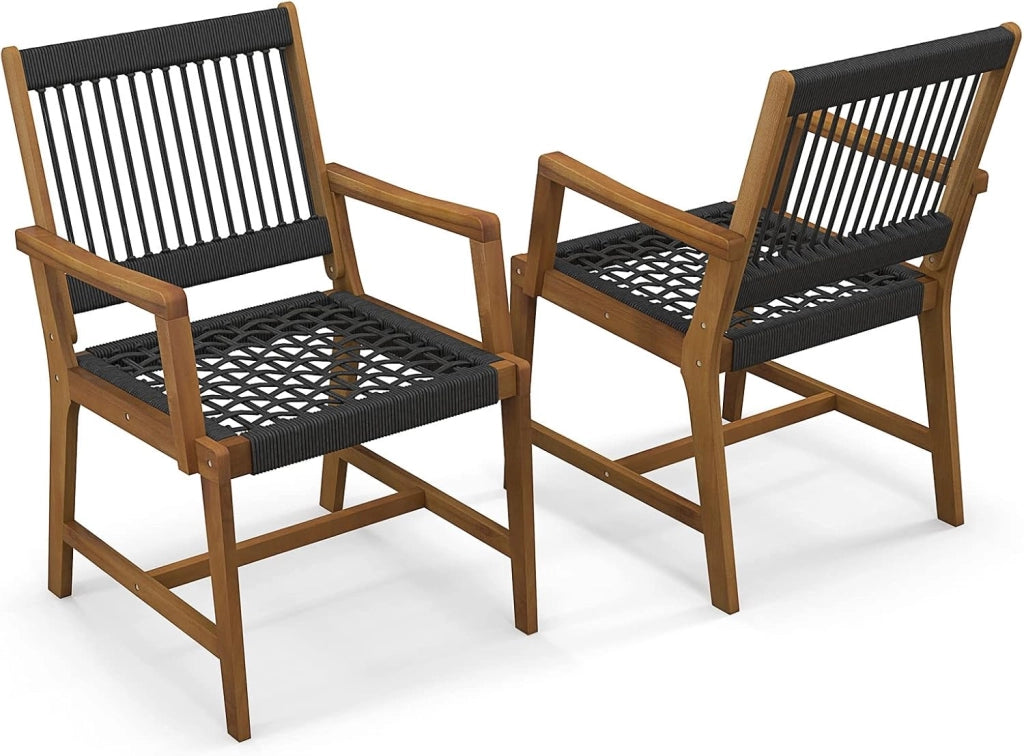Set di 2 Sedie da Pranzo in Legno di Acacia per Esterno, Sedie da Giardino Intrecciate con Braccioli, per Cucina Patio Prato Giardino