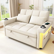 Divano letto 2 posti trasformabile con LED; USB/Type-C; schienale regolabile; chenille beige