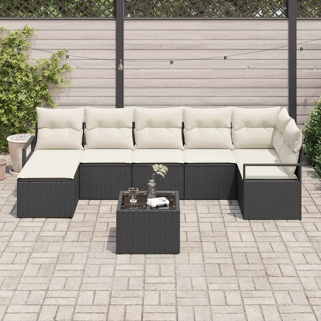 Set di divani con cuscino 8 pcs Nero polyrattan