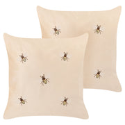 Set di 2 cuscini decorativi in velluto beige 45 x 45 cm motivo con ape soggiorno camera da letto