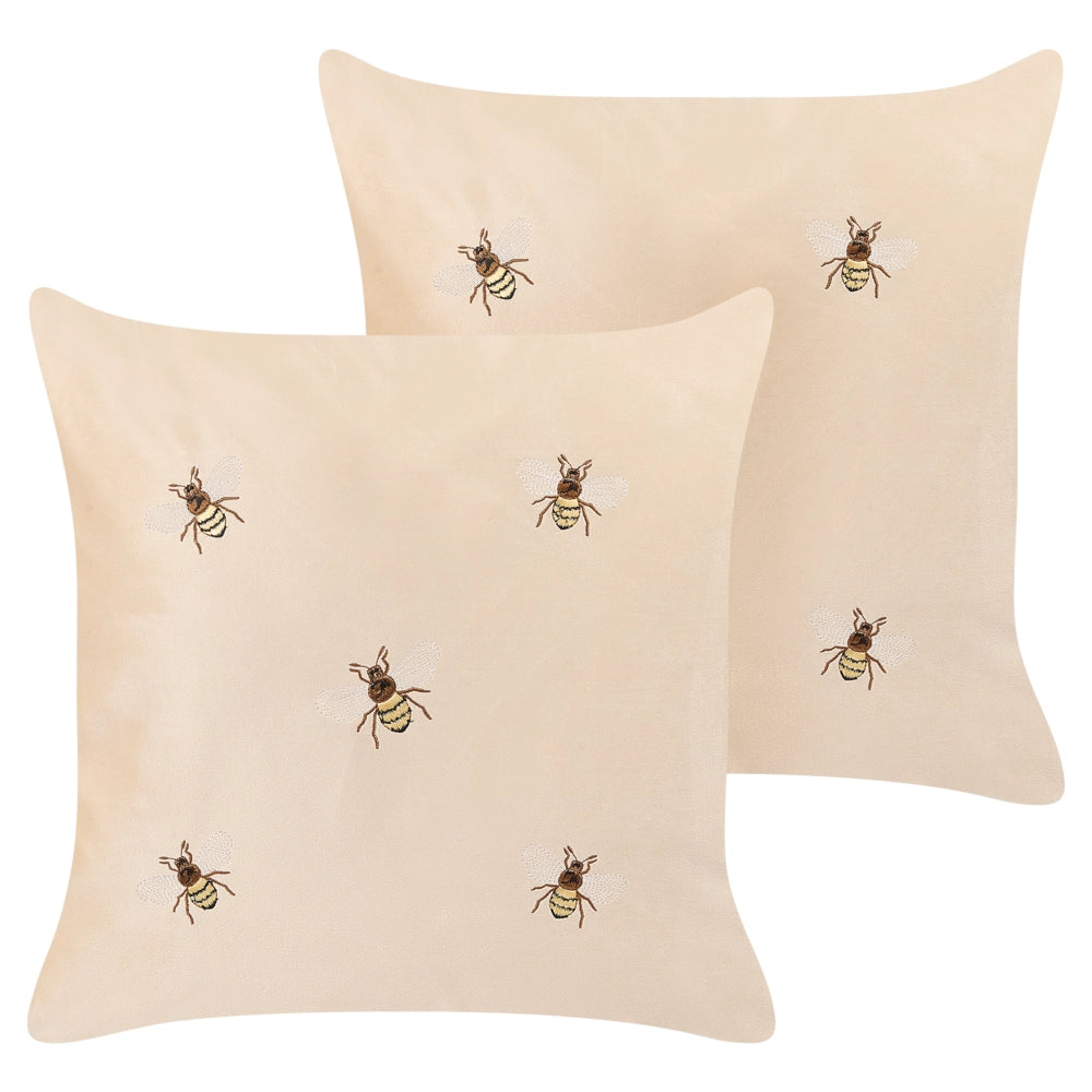 Set di 2 cuscini decorativi in velluto beige 45 x 45 cm motivo con ape soggiorno camera da letto