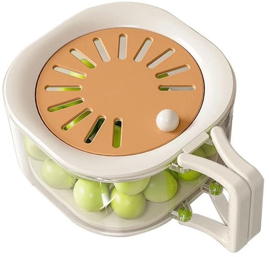 Contenitore per frutta e verdura con coperchio e mandata per drenaggio rimovibile - Disegno rimovibile - Setto a rete - Maniglia ripiegabile - Coperchio - Ideale per lavare e conservare frutta e verdura - Contenitore per drenaggio