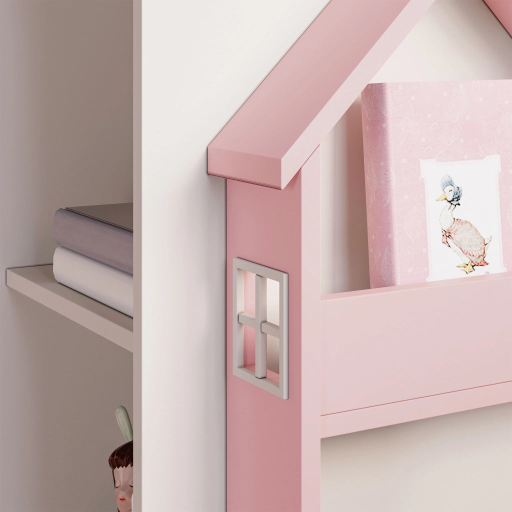 Scaffale Girevole Vipsali per Cameretta Design Casetta 108x40x40 cm Rosa / Bianco [en.casa]