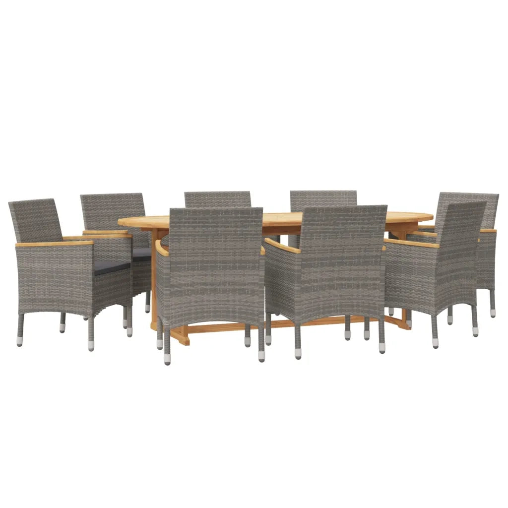 Set da Pranzo per Giardino 9 pz con Cuscini Grigio cod mxl 35043