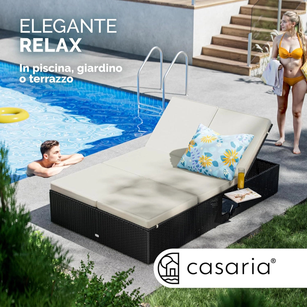 ® Lettino Doppio con Tavolino Sdraio 2 Posti Lettino Prendisole da Giardino Matrimoniale Regolabile 200x115cm