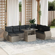 Set Divano da Giardino 9pz con Cuscini Grigio Chiaro Polyrattan