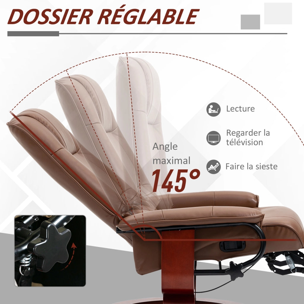 Poltrona Relax Reclinabile Girevole con Poggiapiedi ¨C Zephmum ¨C Marrone Tessuto
