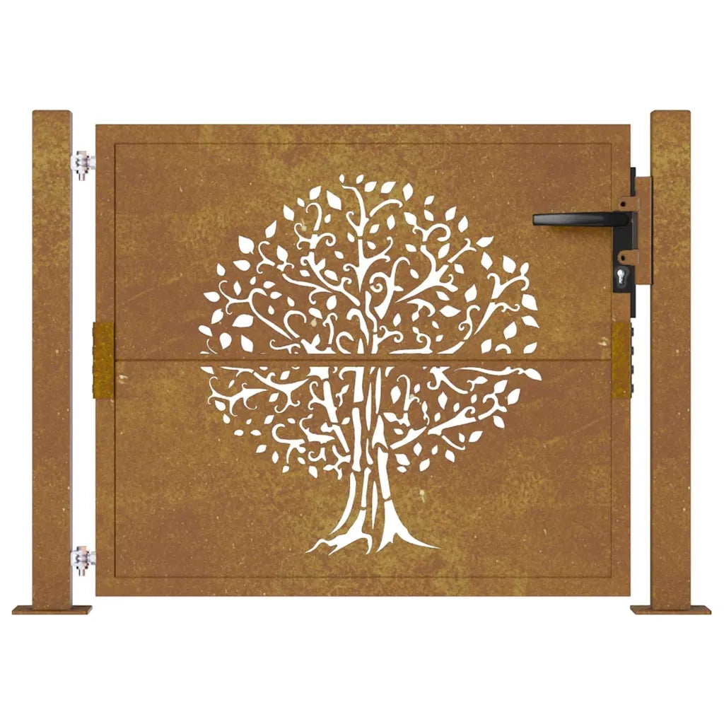 Cancello da giardino 100x100 cm in acciaio Corten con design ad albero 153161