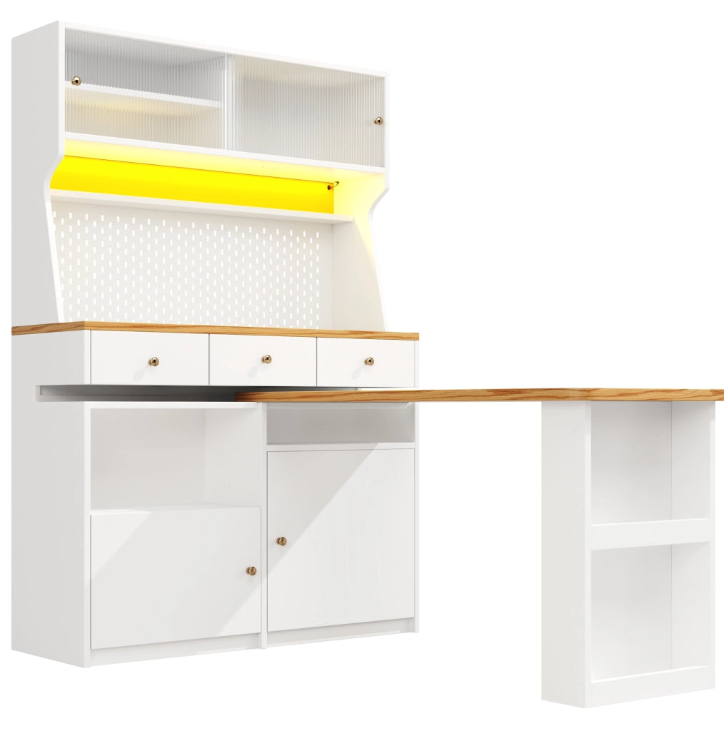 Mobile da cucina con piano estraibile LED; 137x45x178 cm; MDF; bianco