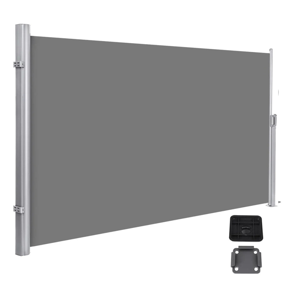 Tenda da sole laterale retrattile frangivista parasole per balcone terrazza giardino con fissaggio a terra protezione dalla vista 180 x 350 cm grigio 12_0001857
