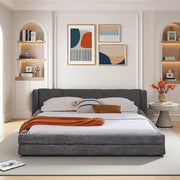 Letto Matrimoniale 140x200cm - Xylo - Testiera Chenille e Struttura Eucalipto/Ferro Grigio Scuro