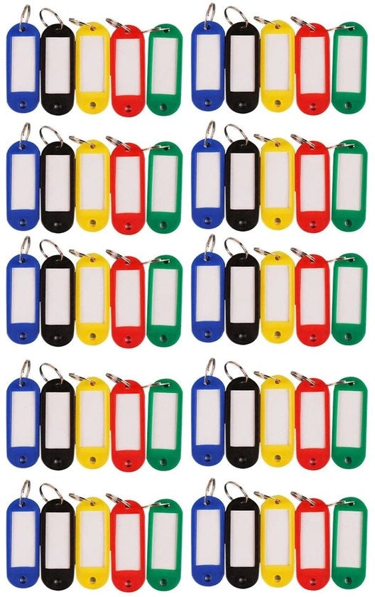 Hanger per chiavi in acciaio inossidabile 50 pezzi - Etichette per chiavi - Anello in acciaio inossidabile - Materiale PE - Diverse colori - 4 x 3 cm - Etichetta per chiavi