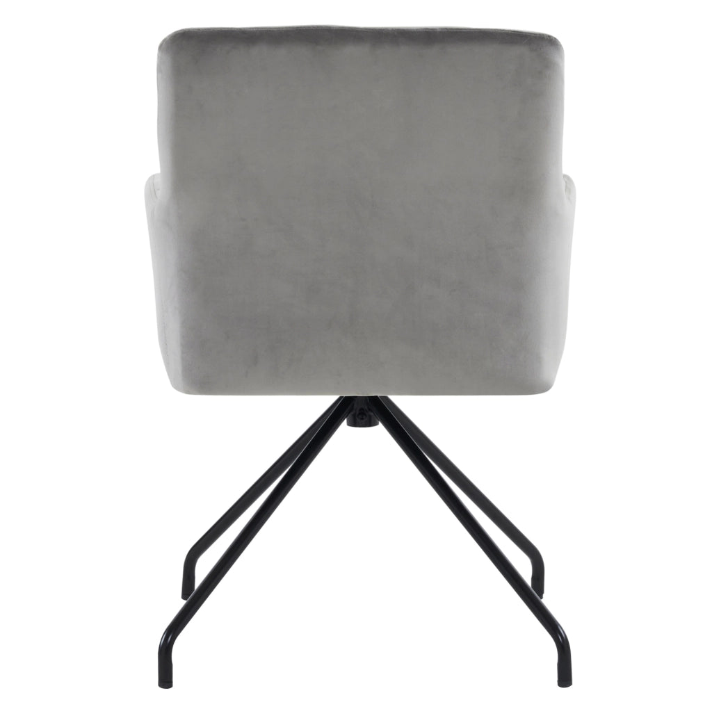 Set di 6 sedie imbottite in velluto con braccioli e gambe in metallo; grigio chiaro