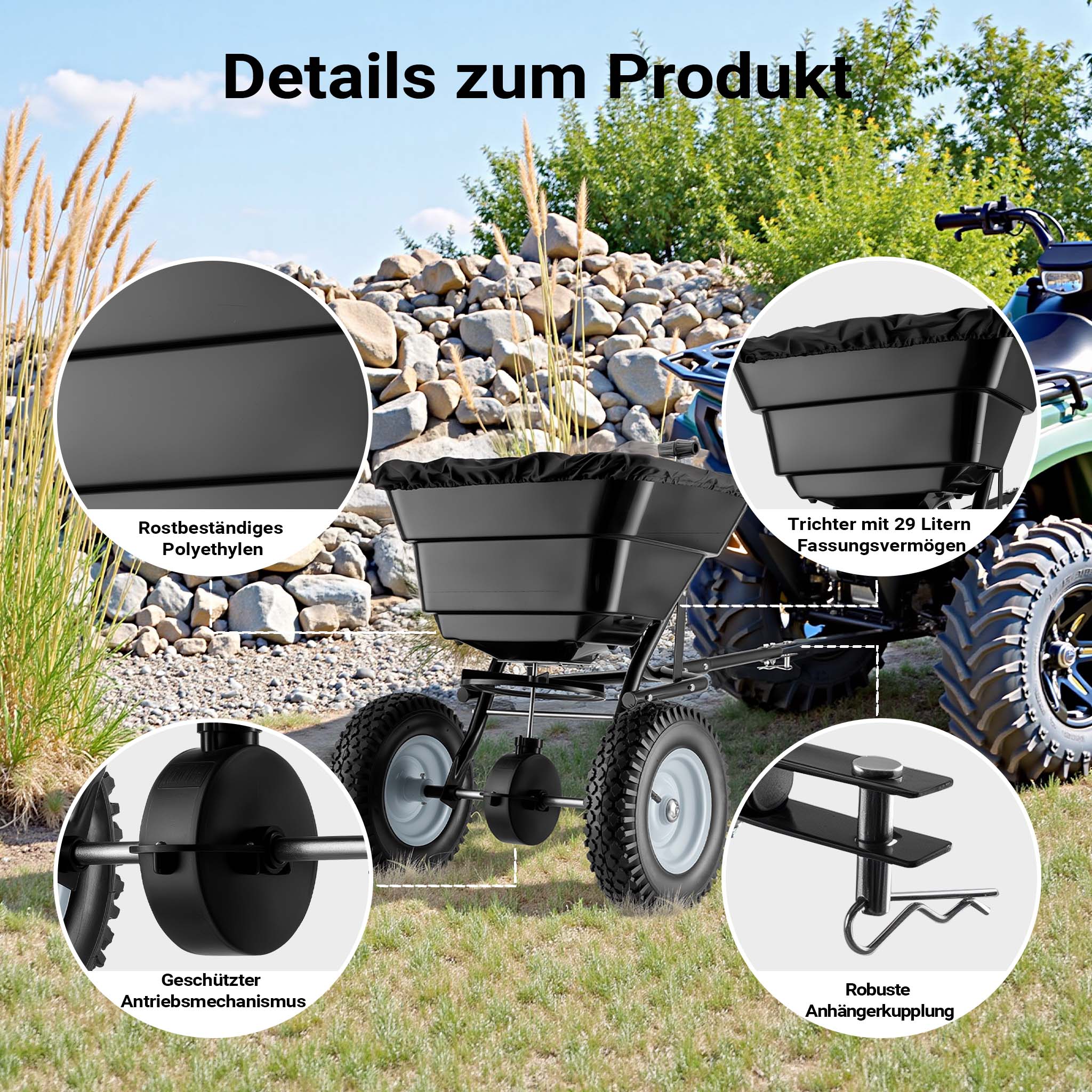 GT1507 Carrello spargitore trainato da 29 l per trattorini Spandiconcime Spargisale