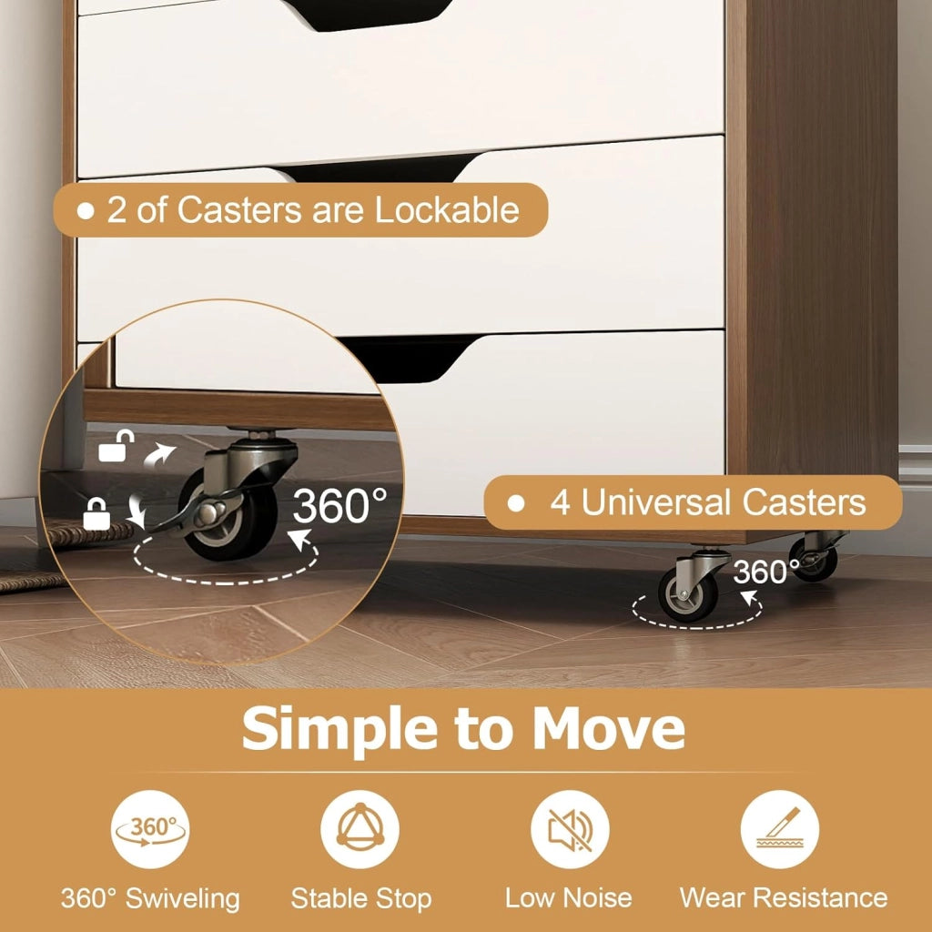 Cassettiera Ufficio con 7 Cassetti, Cassettiera Scrivania con 4 Ruote Bloccabili, Schedario Portadocumenti in Legno, per Stampante per Studio, Camera da Letto, 49 x 40 x 87 cm (Naturale)