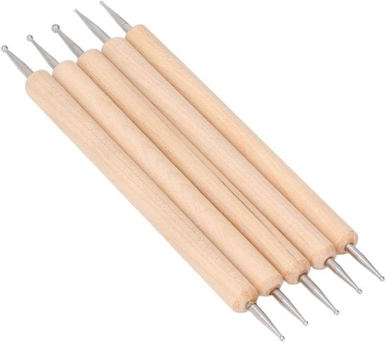 Set di Gravatura a 5 pezzi - Stilo a punta dritta con doppia punta - Becco di castagno/acciaio inossidabile - Progetti DIY artigianali - Penna pieghevole 130mm - Diversi diametri di testa di punta - Set di punzoni
