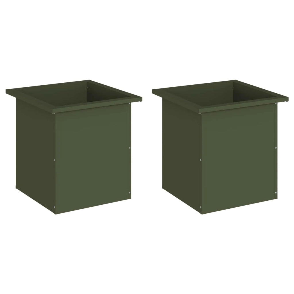 Fioriera da giardino con LED 2 pz Verde Oliva 40 x 40 x 40 cm 8008133