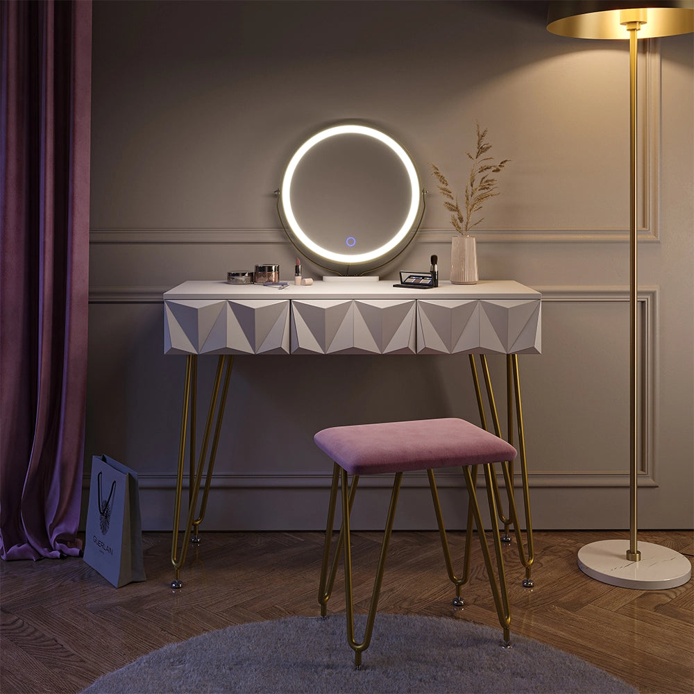 Vicco Tavolo da toeletta Bianco 100 cm con illuminazione LED e sgabello