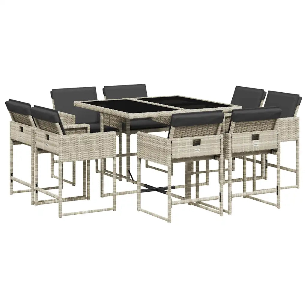 Set Pranzo da Giardino 9pz con Cuscini Grigio Chiaro Polyrattan 3278146