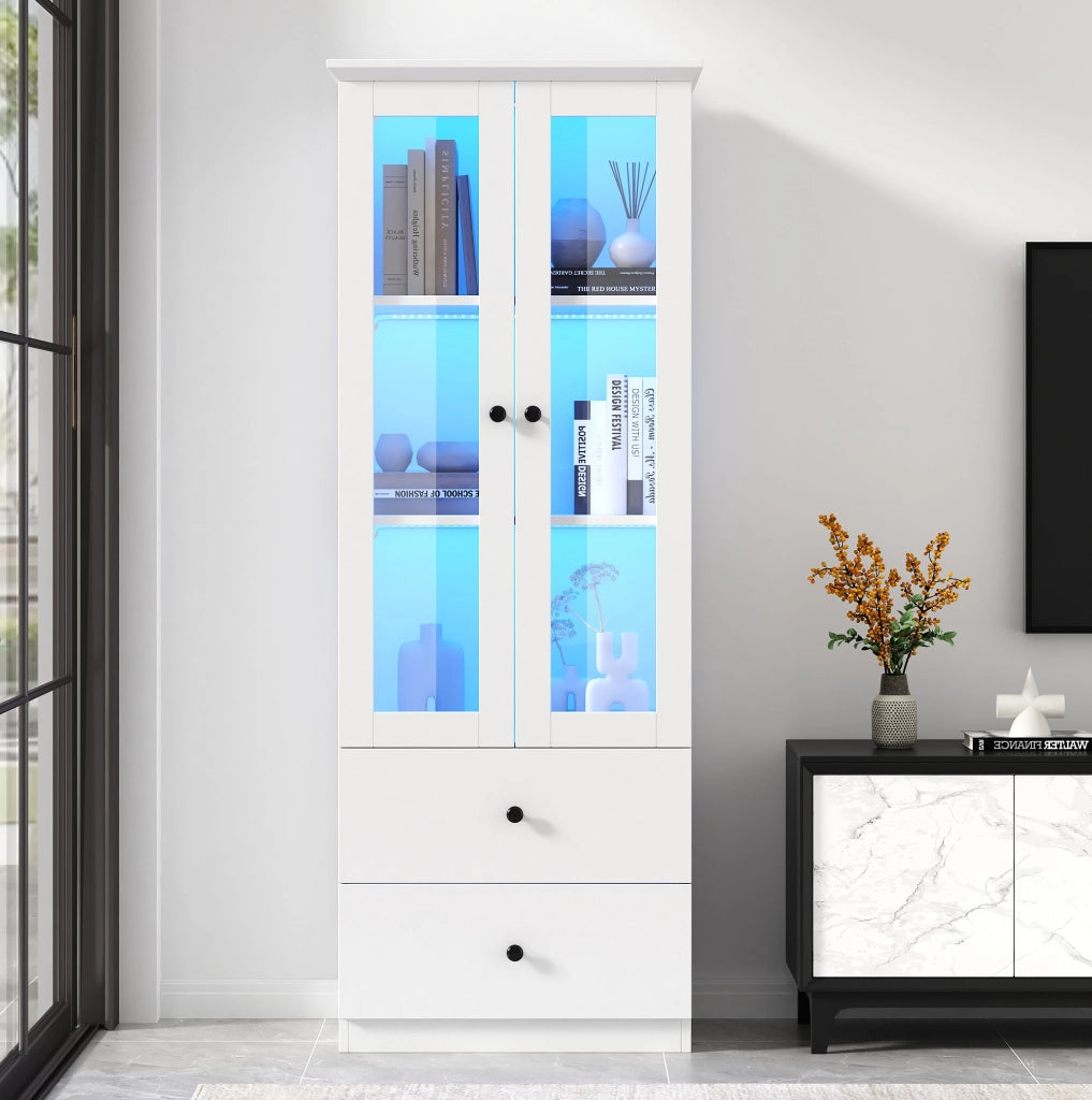 Vetrina con LED bianca opaca in MDF e vetro temperato 60x35,5x165 cm