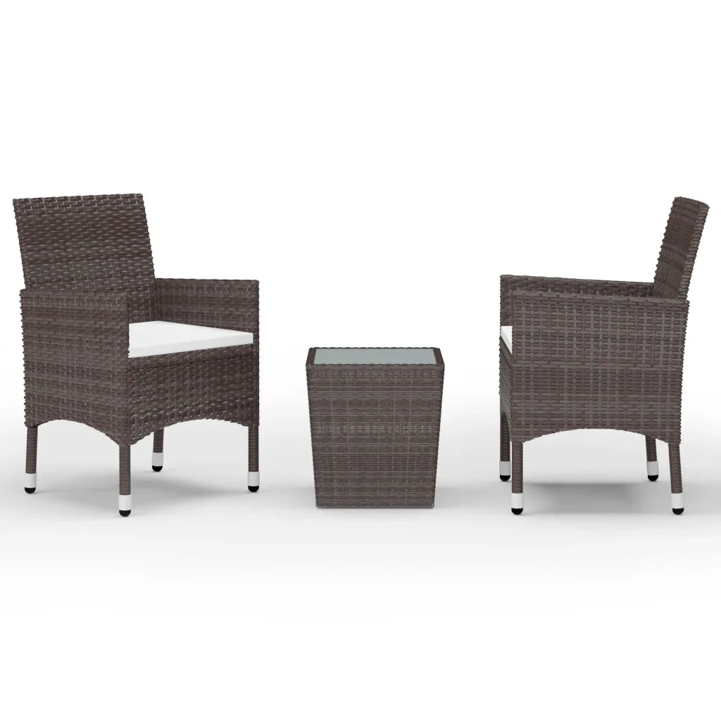 Set Bistrot Giardino 3 pz Polyrattan e Vetro Temperato Marrone cod mxl 44542