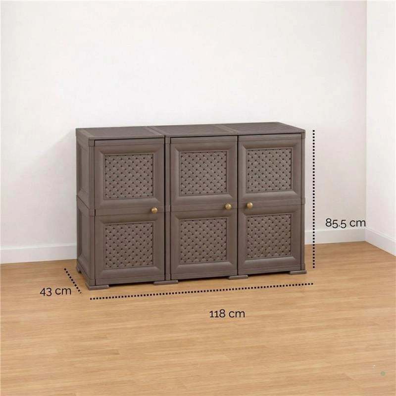 ARMADIO 3 ANTE WENGÉ 118X43X85,5 CM CON PUNTALI E ANTE TRAFORATE – MOBILE COMPATTO SALVASPAZIO PER INGRESSO E ZONA LIVING