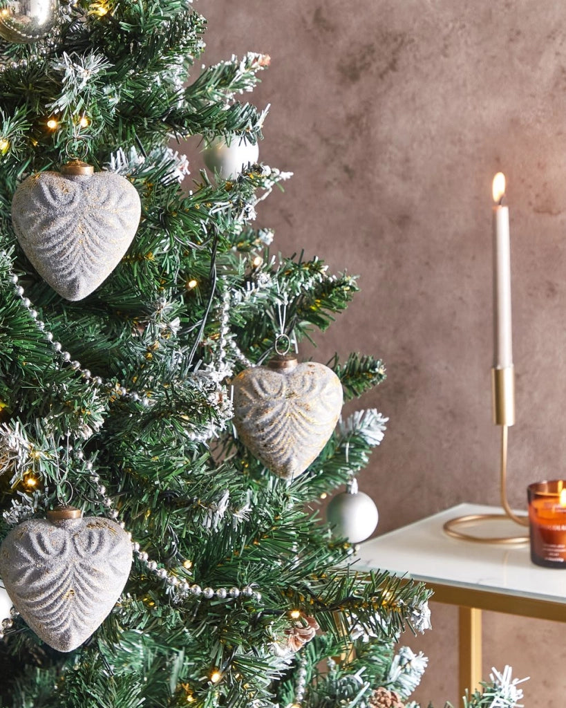 Set di 8 palline di Natale fatte a mano in vetro grigio a forma di cuore decorazioni natalizie
