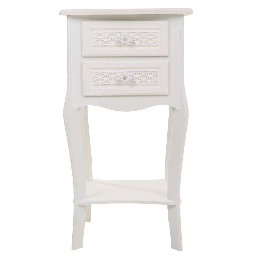 Comodino in legno con 2 cassetti, dimensioni 38x31,3x71 cm.
