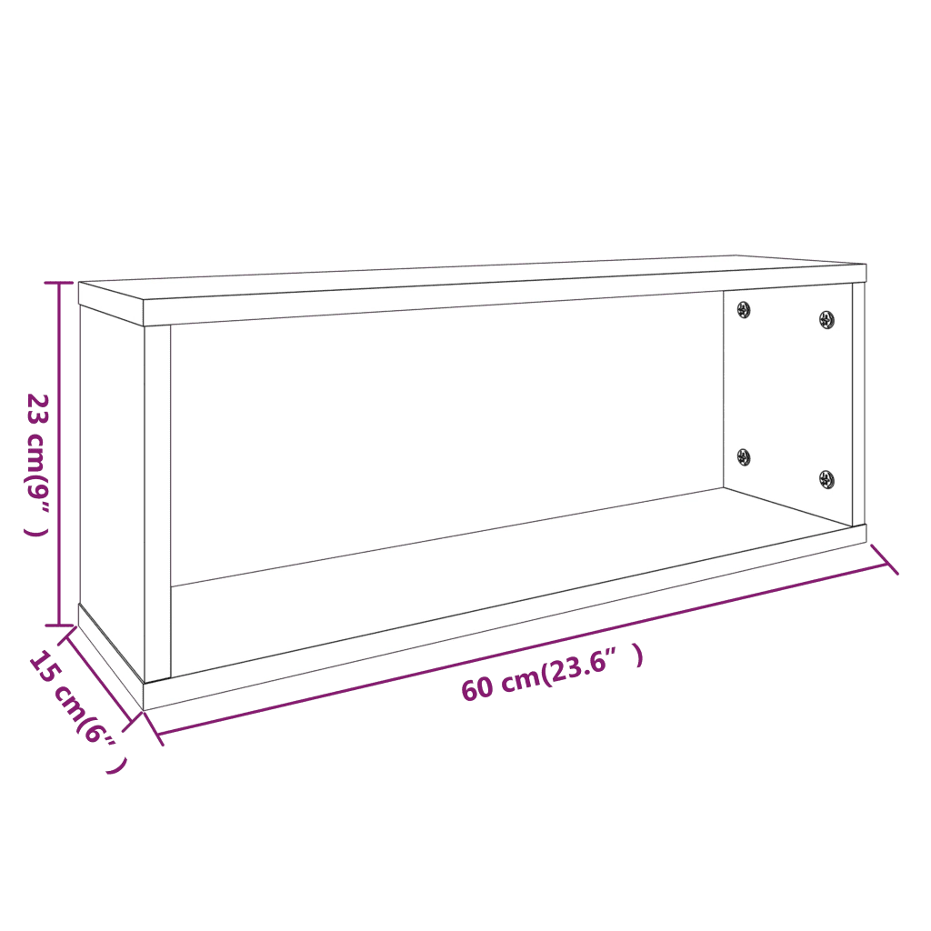 Mensole Parete Cubo 6pz Rovere Fumo 60x15x23 cm in Multistrato 815926