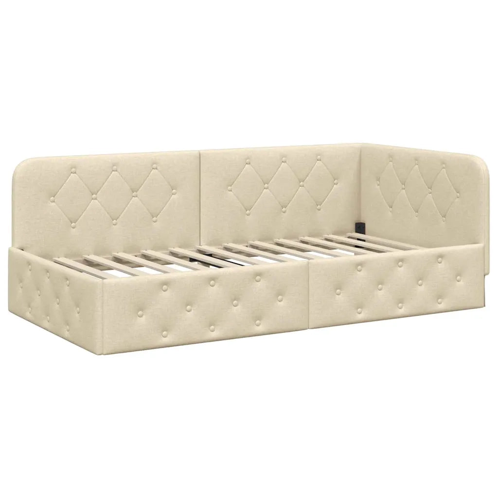 Cornice del letto ad angolo Crema 90 x 200 cm Tessuto 3394051