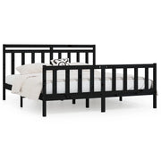 Letto matrimoniale | Letto per adulti | Giroletto Nero in Legno Massello di Pino 200x200 cm