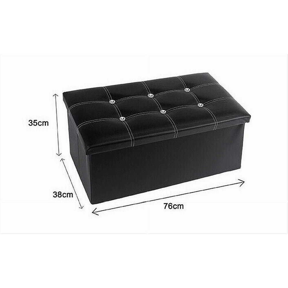 Trade Shop - Pouff Puff Pouf Contenitore Imbottito Portaoggetti Nero Strass 76x38x35 Cm 79437 -
