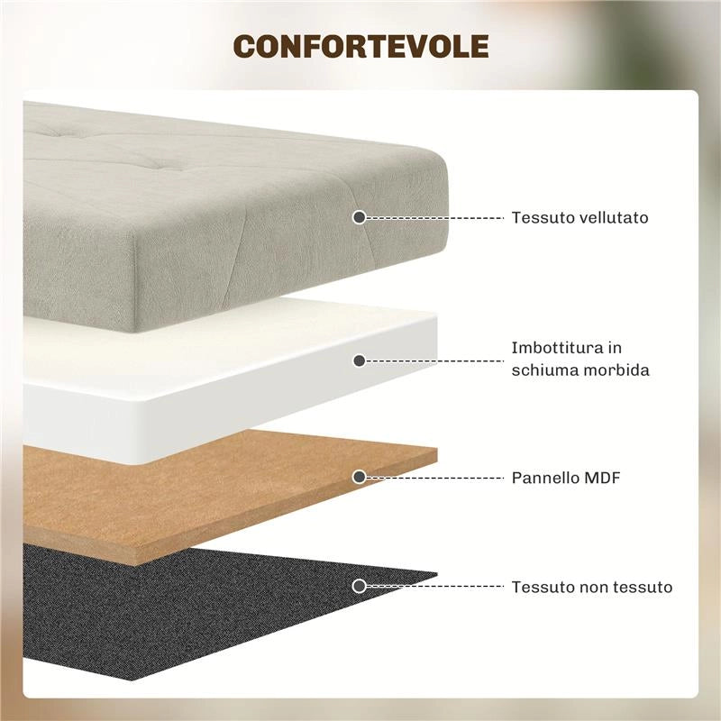 PANCA CONTENITORE PIEGHEVOLE DA 67L, COPERCHIO IMBOTTITO E RIVESTIMENTO VELLUTATO, 76X38X38CM, CREMA