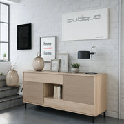 Credenza Abib, Madia moderna a 2 ante, Buffet da soggiorno, Mobile porta TV, Madia con piedini per salotto, cm 151x41h80, Rovere