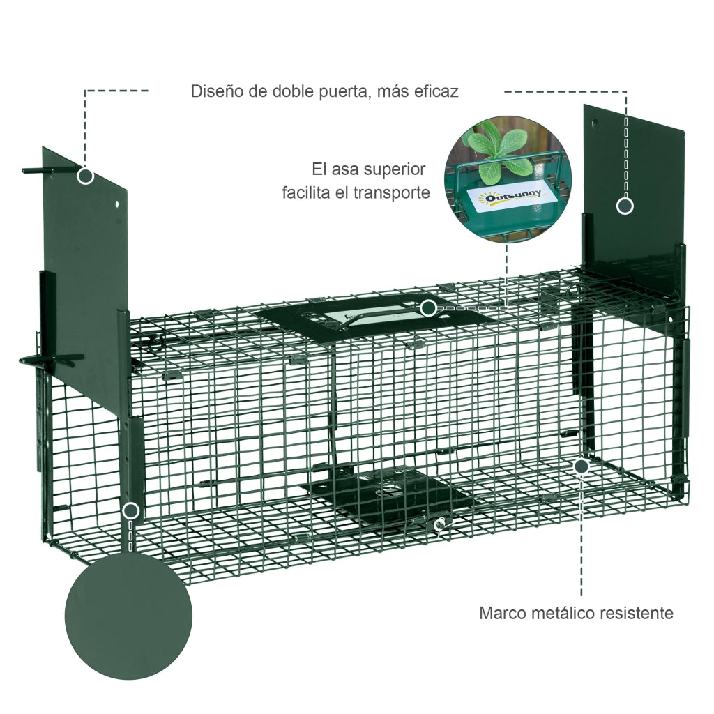 Trappola per Animali Vivi con 2 Porte ¨C Zephmum ¨C Verde 60x18x20 cm