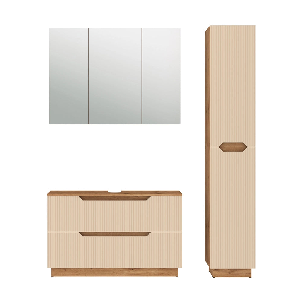 Vicco Set di mobili da bagno Rovere/cashmere a righe 3 parti