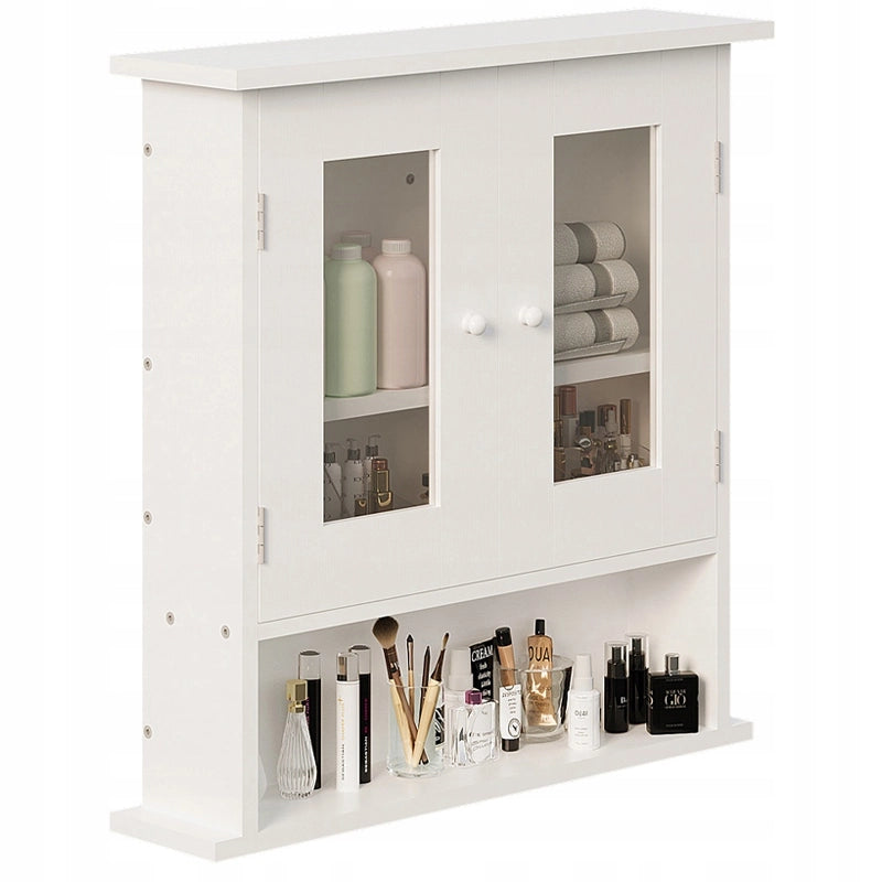 MOBILE DA BAGNO SOSPESO BIANCO A 2 ANTE IN VETRO DA PARETE CON RIPIANI 58 CM