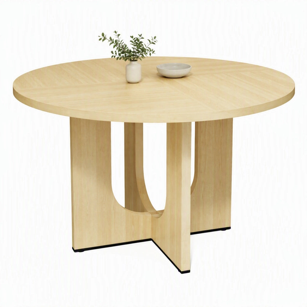 Tavolo da pranzo rotondo 120 cm in MDF effetto rovere; stile nordico; per 4-6 persone