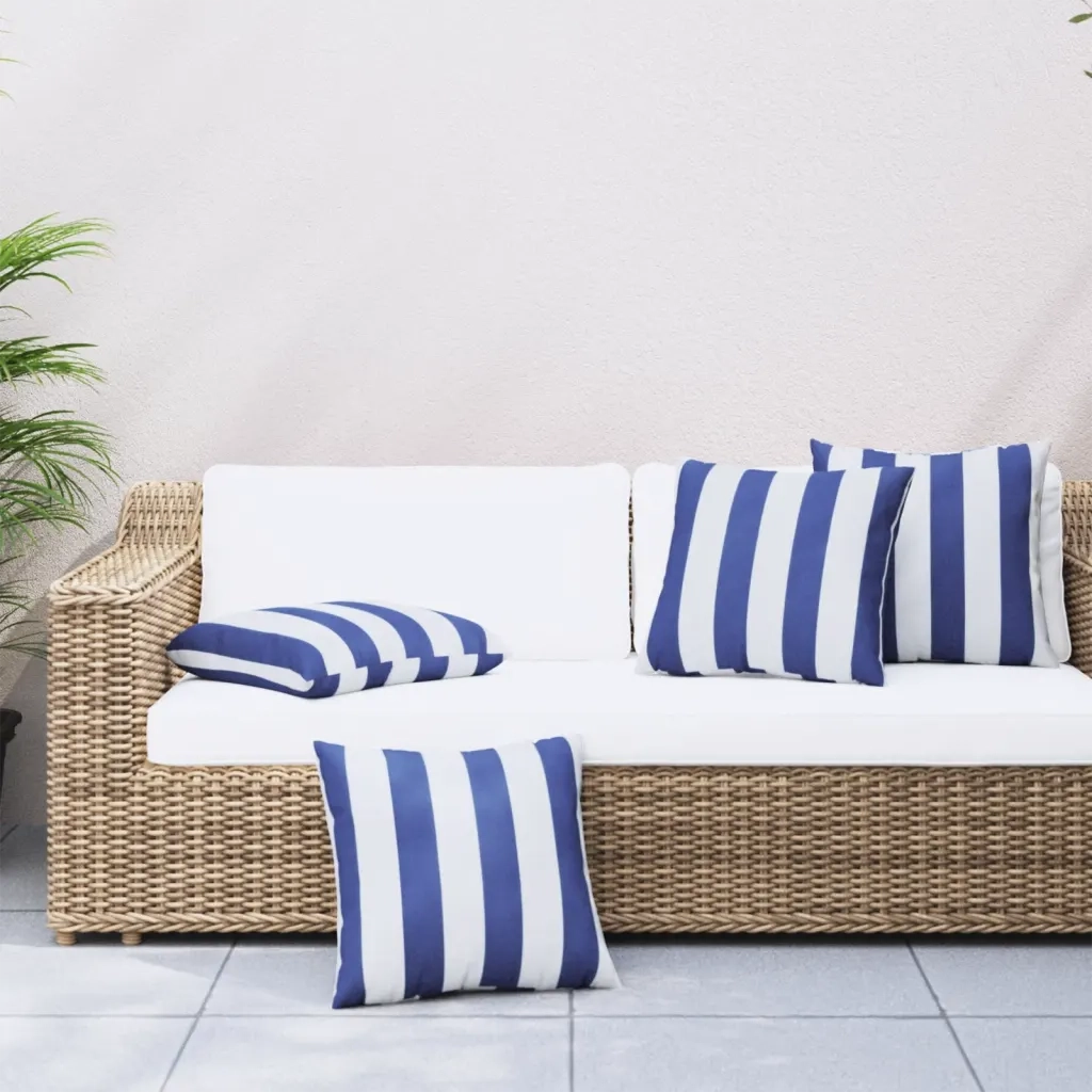 Cuscini Decorativi 4 pz Blu e Bianco 40x40 cm Tessuto 360374