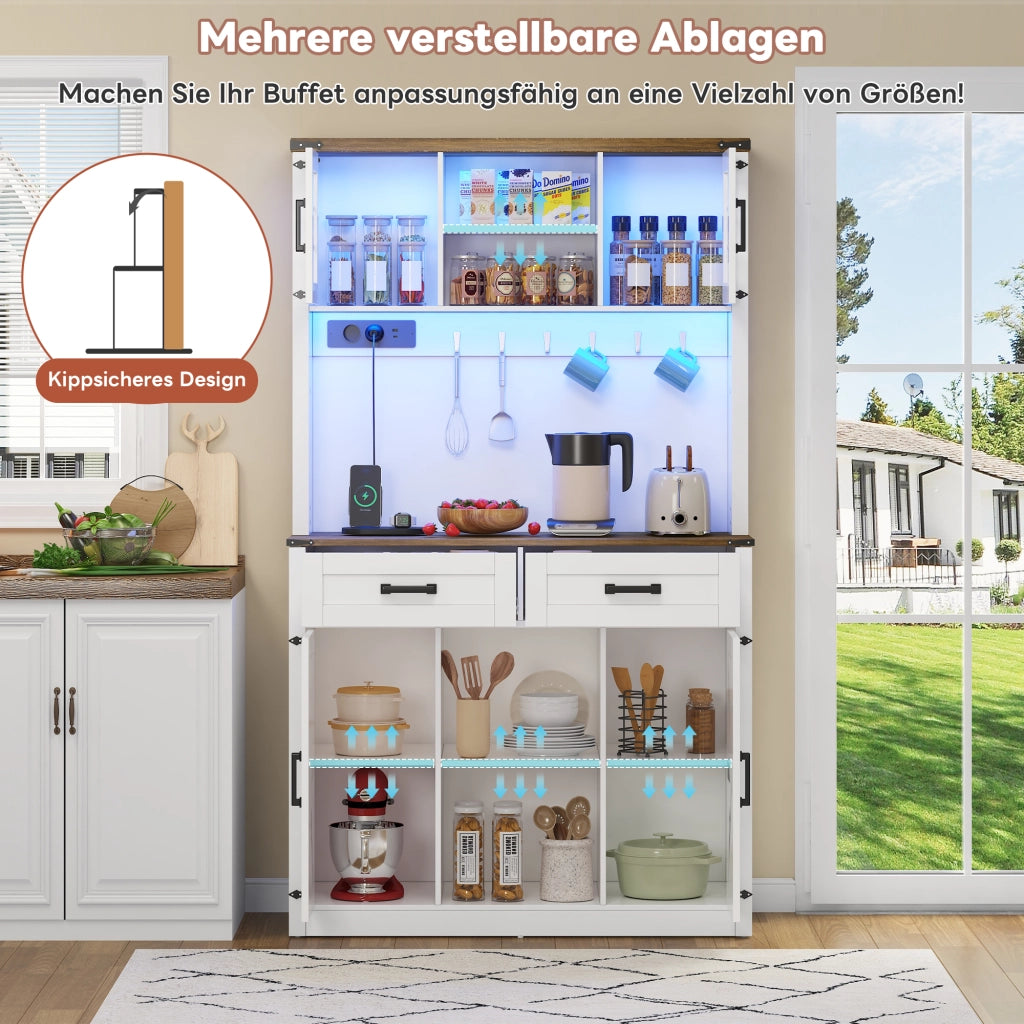 BARSCHRANK con LED regolabili e prese, 3 colli, MDF marrone e bianco