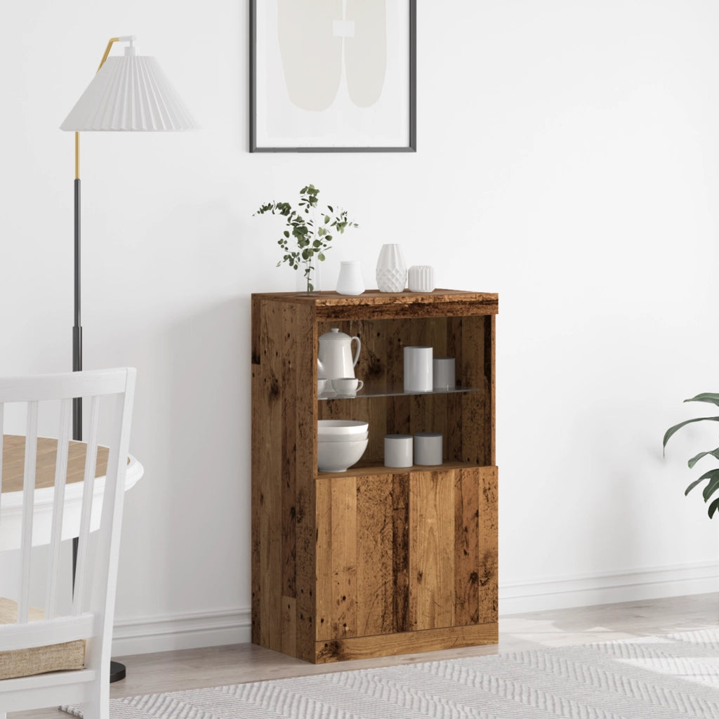 Sideboard con Luci LED Legno Antico 60x37x100 cm