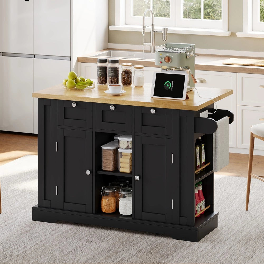 Carrello da Cucina Multifunzione con Cassetto, Ripiano Spezie e Presa Integrata ¨C Xylo ¨C 132 cm, 5 Ruote