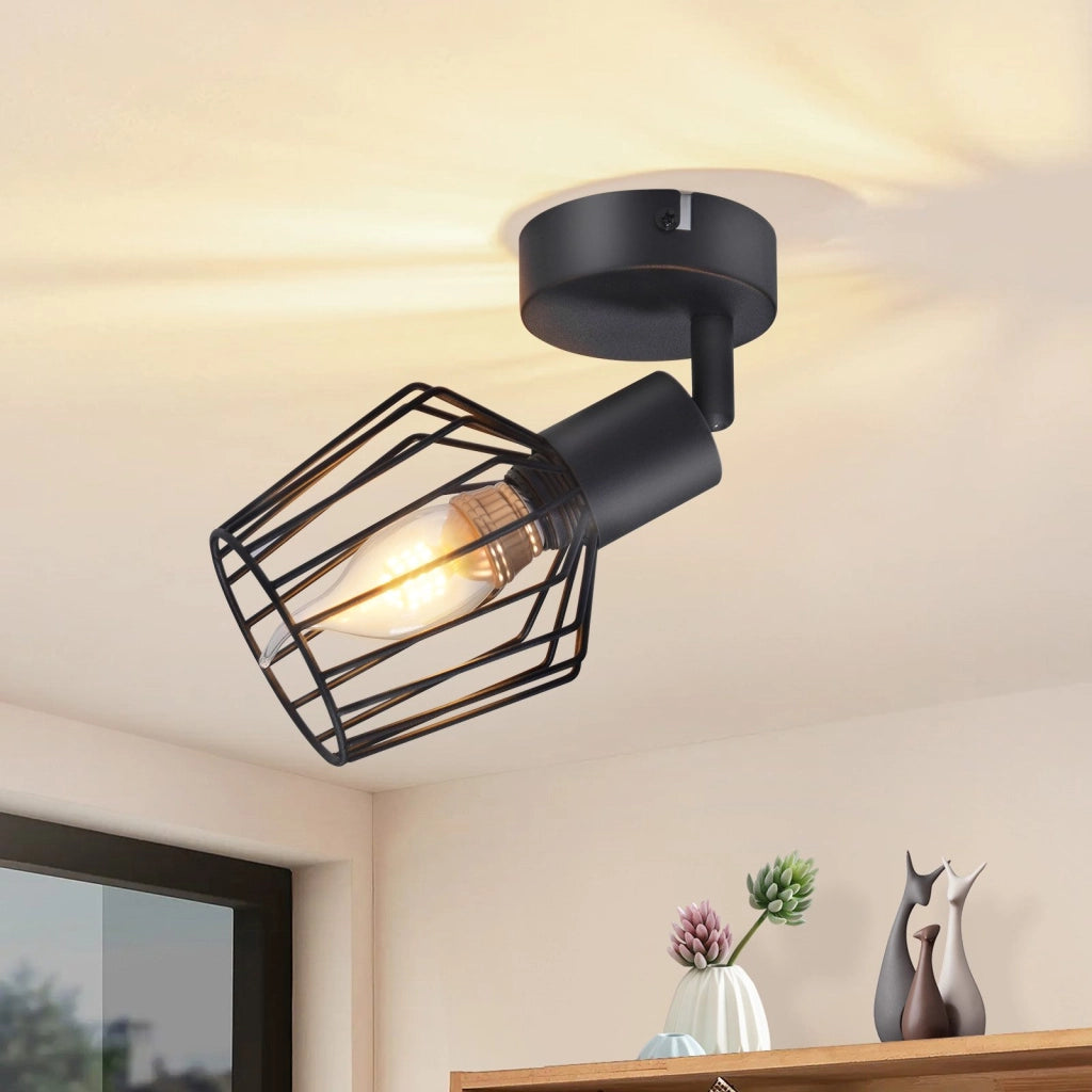 ZMH Lampada da soffitto E14 metallo nero orientabile 350° stile industriale per corridoio soggiorno anche parete