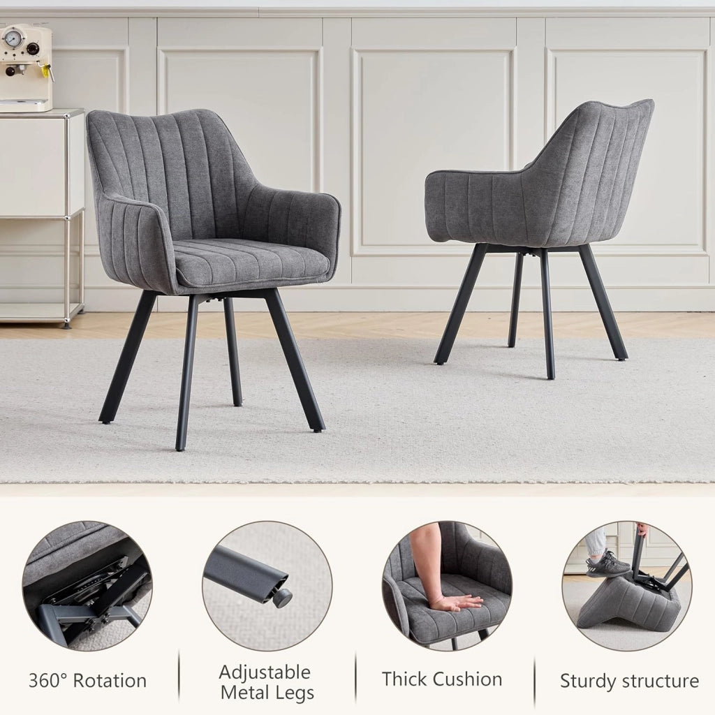 GrandCA HOME Set di 6 Sedie da Pranzo Girevoli, Sedie Imbottite Girevoli a 360°, Poltrone in Lino, Gambe in Metallo, Sedie da Cucina, Adatte per Sale da Pranzo, Cucine e Soggiorni, Grigio Scuro