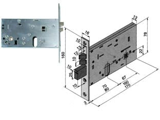 ELETTROSERRATURA DA INFILARE PER FASCE MM.78 H 306  mm.70 (30670010)    WELKA