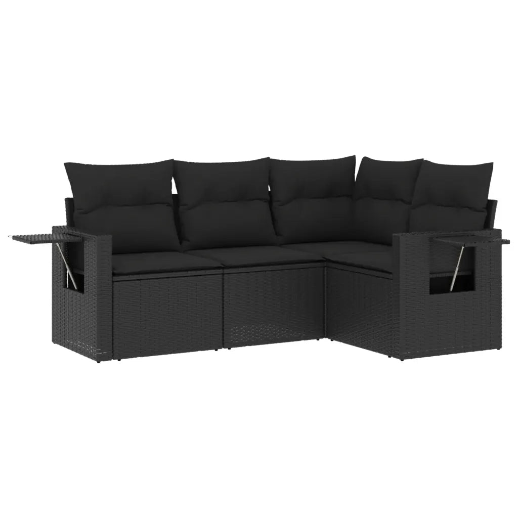 Set Divani da Giardino 4 pz con Cuscini Nero in Polyrattancod mxl 88287