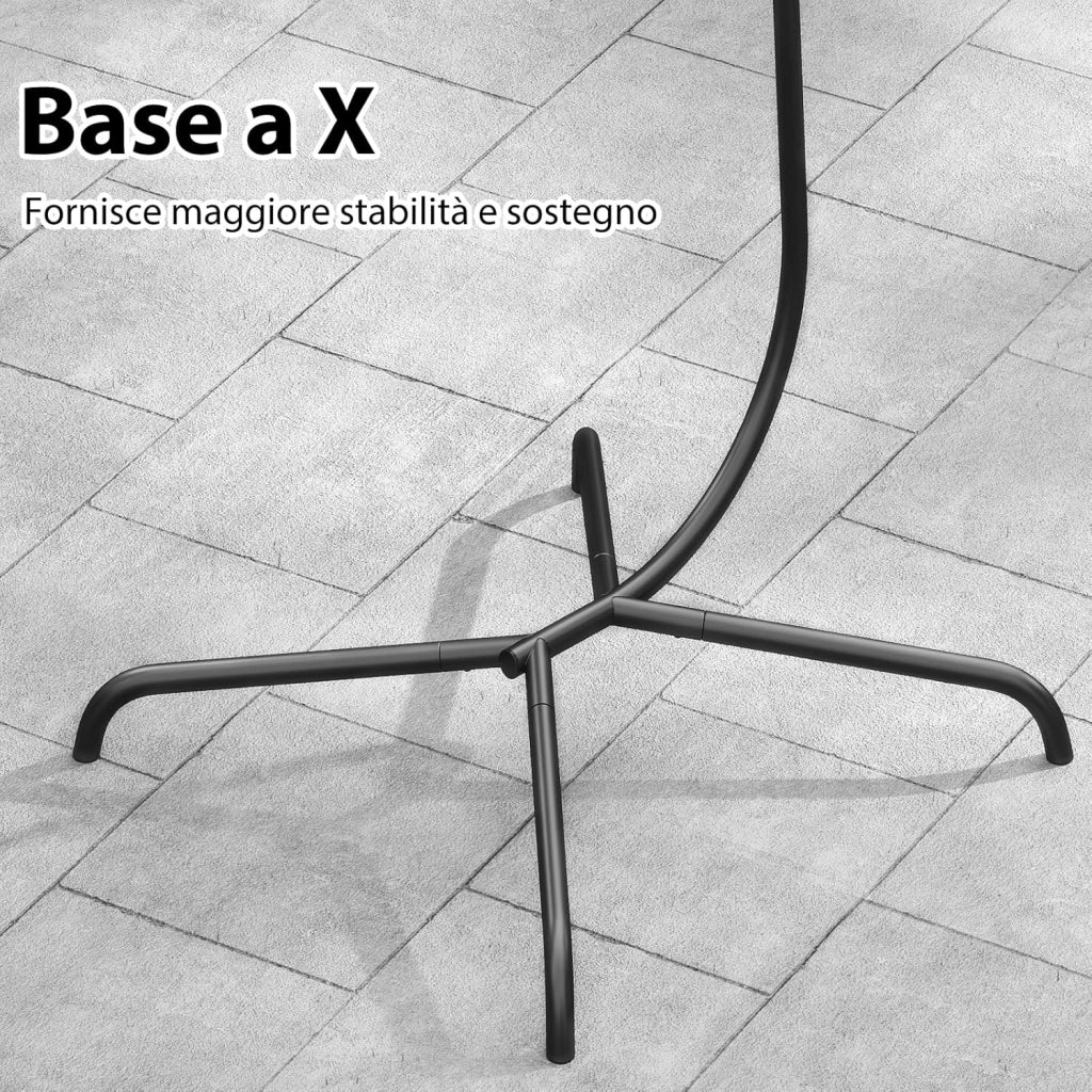 Set Sedia a Uovo Sospesa, Sedia Amaca con Cuscino, Set Altalena in Vimini da Interno/Esterno, Altalena da Giardino con Supporto in Metallo, Portata 150 kg