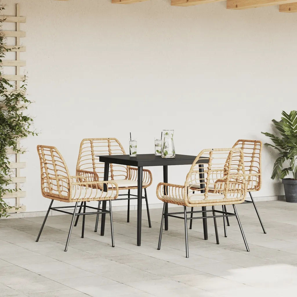 Set da Pranzo da Giardino 5pz con Cuscini Polyrattan Vetro
