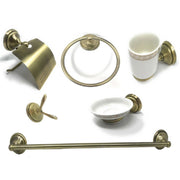 Trade Shop - Set Bagno Classico Oro Satinato Vetro 6pz Portarotolo Sapone Asciugamano 52644 -
