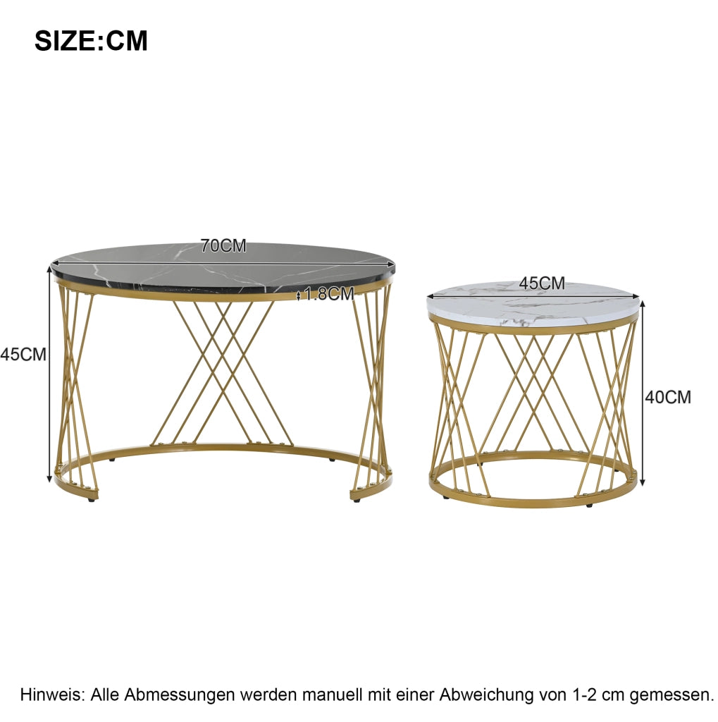 Set di 2 tavolini da caffè 70x70x45 cm e 45x45x40 cm impilabili in MDF nero